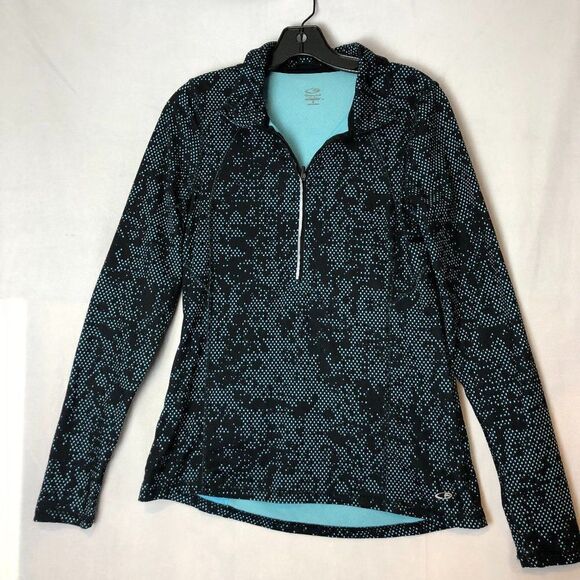 C9 by Champion Tops - C9 Champion Duo Dry Women's 1/4 Zip Pullover Top Size S Black Teal Print      AW